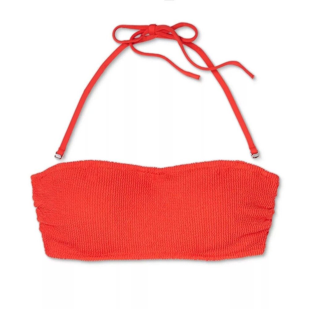 Shade & Shore Women's 36B Pucker Textured Bandeau Orange Bikini Top